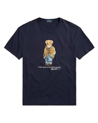 dunkelblaues bedrucktes T-Shirt mit einem Rundhalsausschnitt von Polo Ralph Lauren