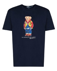 dunkelblaues bedrucktes T-Shirt mit einem Rundhalsausschnitt von Polo Ralph Lauren