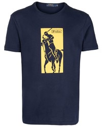 dunkelblaues bedrucktes T-Shirt mit einem Rundhalsausschnitt von Polo Ralph Lauren