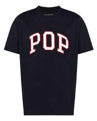 dunkelblaues bedrucktes T-Shirt mit einem Rundhalsausschnitt von Pop Trading Company