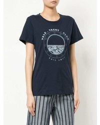dunkelblaues bedrucktes T-Shirt mit einem Rundhalsausschnitt von Vale