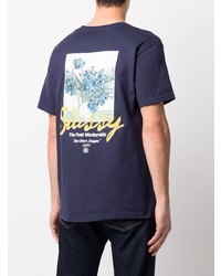 dunkelblaues bedrucktes T-Shirt mit einem Rundhalsausschnitt von Stussy