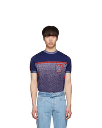 dunkelblaues bedrucktes T-Shirt mit einem Rundhalsausschnitt von Prada