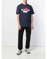 dunkelblaues bedrucktes T-Shirt mit einem Rundhalsausschnitt von Buscemi