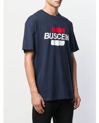 dunkelblaues bedrucktes T-Shirt mit einem Rundhalsausschnitt von Buscemi