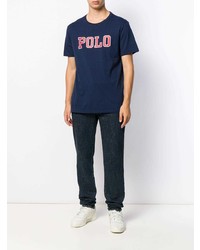 dunkelblaues bedrucktes T-Shirt mit einem Rundhalsausschnitt von Polo Ralph Lauren