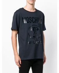 dunkelblaues bedrucktes T-Shirt mit einem Rundhalsausschnitt von Moschino