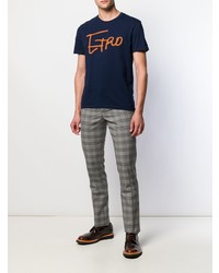 dunkelblaues bedrucktes T-Shirt mit einem Rundhalsausschnitt von Etro