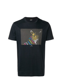 dunkelblaues bedrucktes T-Shirt mit einem Rundhalsausschnitt von Ps By Paul Smith
