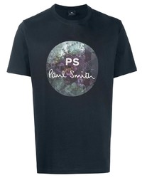 dunkelblaues bedrucktes T-Shirt mit einem Rundhalsausschnitt von PS Paul Smith