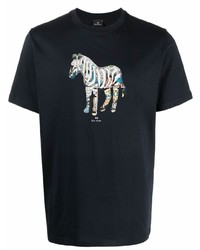 dunkelblaues bedrucktes T-Shirt mit einem Rundhalsausschnitt von PS Paul Smith