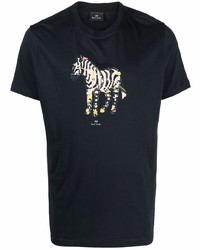 dunkelblaues bedrucktes T-Shirt mit einem Rundhalsausschnitt von PS Paul Smith