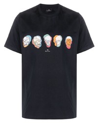 dunkelblaues bedrucktes T-Shirt mit einem Rundhalsausschnitt von PS Paul Smith