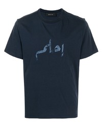 dunkelblaues bedrucktes T-Shirt mit einem Rundhalsausschnitt von Qasimi