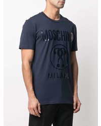 dunkelblaues bedrucktes T-Shirt mit einem Rundhalsausschnitt von Moschino