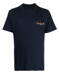 dunkelblaues bedrucktes T-Shirt mit einem Rundhalsausschnitt von rag & bone