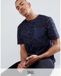 dunkelblaues bedrucktes T-Shirt mit einem Rundhalsausschnitt von replika