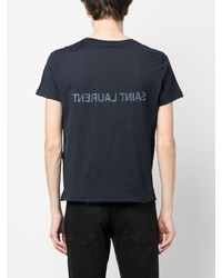 dunkelblaues bedrucktes T-Shirt mit einem Rundhalsausschnitt von Saint Laurent