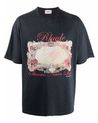 dunkelblaues bedrucktes T-Shirt mit einem Rundhalsausschnitt von Rhude