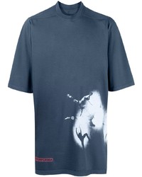 dunkelblaues bedrucktes T-Shirt mit einem Rundhalsausschnitt von Rick Owens DRKSHDW