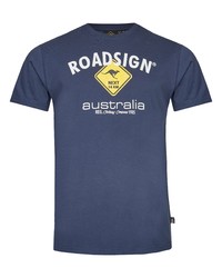 dunkelblaues bedrucktes T-Shirt mit einem Rundhalsausschnitt von ROADSIGN australia