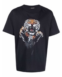 dunkelblaues bedrucktes T-Shirt mit einem Rundhalsausschnitt von Roberto Cavalli