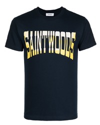 dunkelblaues bedrucktes T-Shirt mit einem Rundhalsausschnitt von Saintwoods