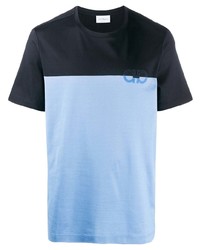 dunkelblaues bedrucktes T-Shirt mit einem Rundhalsausschnitt von Salvatore Ferragamo