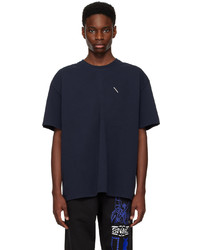 dunkelblaues bedrucktes T-Shirt mit einem Rundhalsausschnitt von Saturdays Nyc