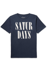 dunkelblaues bedrucktes T-Shirt mit einem Rundhalsausschnitt von Saturdays Nyc