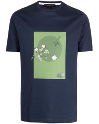dunkelblaues bedrucktes T-Shirt mit einem Rundhalsausschnitt von Shanghai Tang