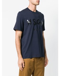 dunkelblaues bedrucktes T-Shirt mit einem Rundhalsausschnitt von MSGM