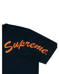 dunkelblaues bedrucktes T-Shirt mit einem Rundhalsausschnitt von Supreme