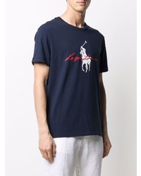 dunkelblaues bedrucktes T-Shirt mit einem Rundhalsausschnitt von Polo Ralph Lauren