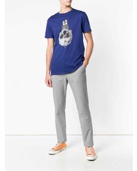 dunkelblaues bedrucktes T-Shirt mit einem Rundhalsausschnitt von Ps By Paul Smith