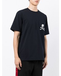 dunkelblaues bedrucktes T-Shirt mit einem Rundhalsausschnitt von Mastermind Japan