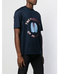 dunkelblaues bedrucktes T-Shirt mit einem Rundhalsausschnitt von Lanvin