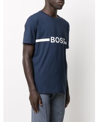 dunkelblaues bedrucktes T-Shirt mit einem Rundhalsausschnitt von BOSS