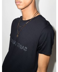 dunkelblaues bedrucktes T-Shirt mit einem Rundhalsausschnitt von Saint Laurent