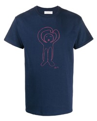dunkelblaues bedrucktes T-Shirt mit einem Rundhalsausschnitt von Societe Anonyme