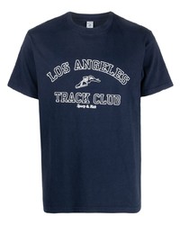 dunkelblaues bedrucktes T-Shirt mit einem Rundhalsausschnitt von Sporty & Rich