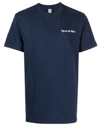 dunkelblaues bedrucktes T-Shirt mit einem Rundhalsausschnitt von Sporty & Rich