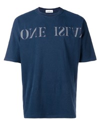 dunkelblaues bedrucktes T-Shirt mit einem Rundhalsausschnitt von Stone Island