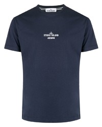 dunkelblaues bedrucktes T-Shirt mit einem Rundhalsausschnitt von Stone Island