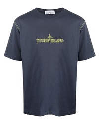 dunkelblaues bedrucktes T-Shirt mit einem Rundhalsausschnitt von Stone Island