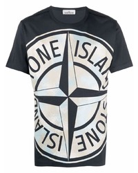 dunkelblaues bedrucktes T-Shirt mit einem Rundhalsausschnitt von Stone Island