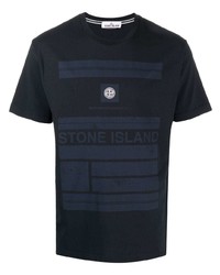 dunkelblaues bedrucktes T-Shirt mit einem Rundhalsausschnitt von Stone Island