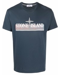 dunkelblaues bedrucktes T-Shirt mit einem Rundhalsausschnitt von Stone Island