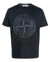 dunkelblaues bedrucktes T-Shirt mit einem Rundhalsausschnitt von Stone Island