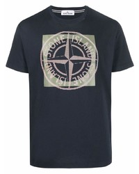 dunkelblaues bedrucktes T-Shirt mit einem Rundhalsausschnitt von Stone Island